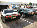 Corvettes on display at Cars and Coffee