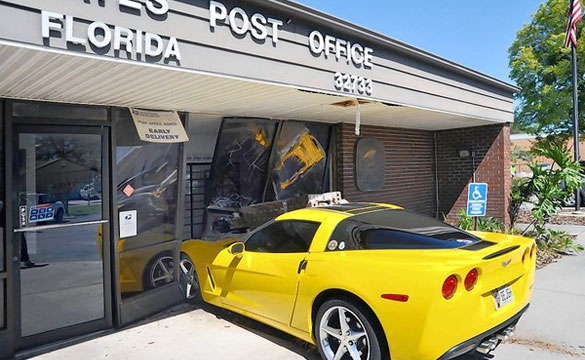  ACCIDENT 2012 Yellow Corvette Crashes into Goldenrod Post Office