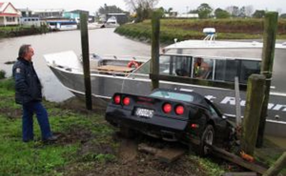 1984 Corvette Smashes into a Boat in New Zealand