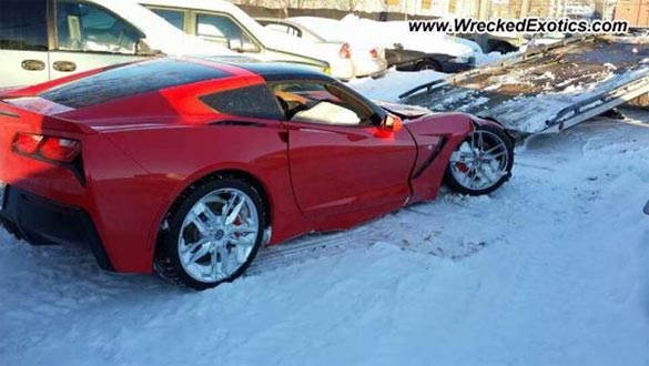 [PIC] Red 2014 Corvette Stingray Crashes in the Snow