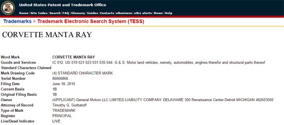 Chevrolet Registers a Trademark for 'Corvette Manta Ray'