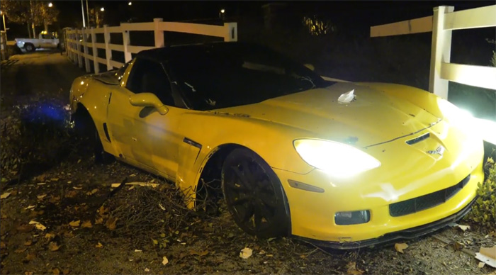 [STOLEN] Joyride in Unattended C6 Corvette Grand Sport Ends With Crash Through a Fence