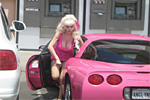 Real Life Barbie with her Pink Corvette