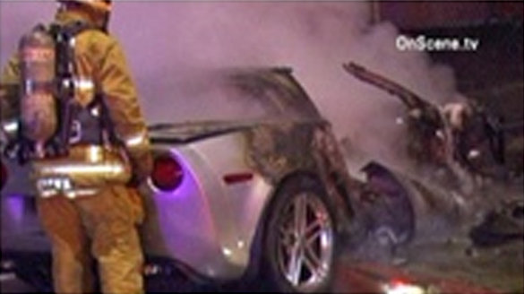 Driver Flees as Crashed Corvette Burns