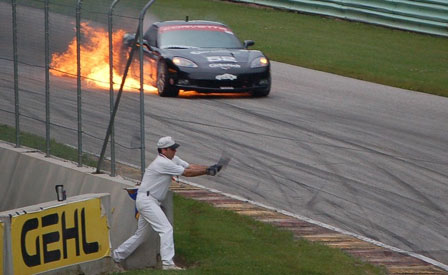 Hot Racing Action Features Corvette on 

Fire!