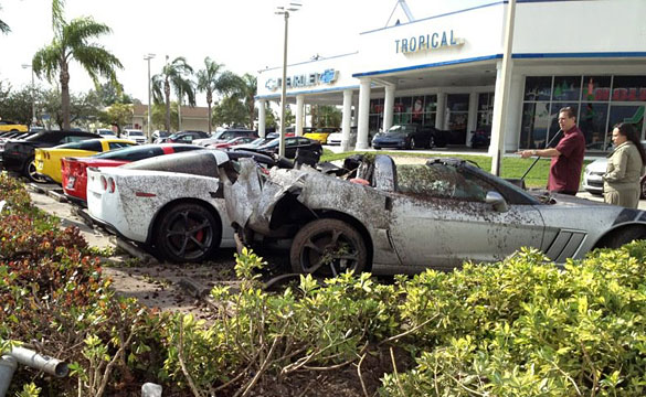 Drunk Driver Crashes Into New Corvettes at a Miami Chevy Dealer