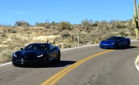 [VIDEO] Black and Blue 2014 Corvette Stingrays Testing in Arizona