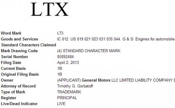 GM Trademarks LT5 and LTX Engine Names