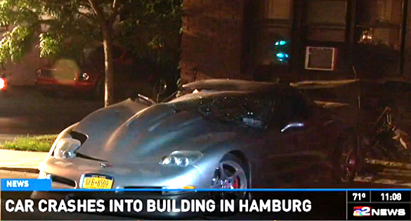 [VIDEO] Driver Flees After Crashing Corvette into an Apartment Building