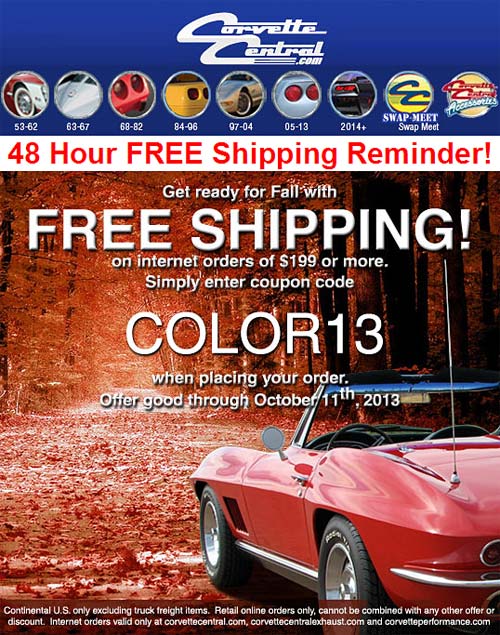 Corvette Central Offering Free Shipping