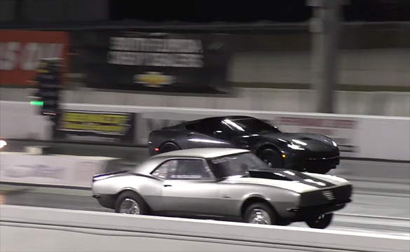 [VIDEO] Supercharged Corvette Stingray vs Old School Camaro in Quarter Mile Drag Race