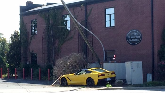 [ACCIDENT] C7 Corvette Stingray Takes Out a Power Pole at Ice Creme Shop