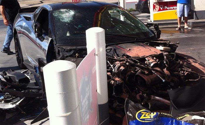 [ACCIDENT] Chrome C7 Corvette Stingray Crashes into a Gas Station