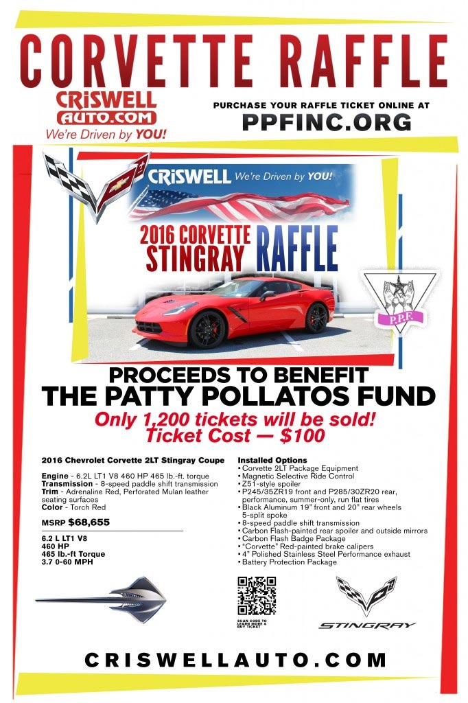 Criswell Chevrolet 2016 Corvette Stingray Raffle to Benefit Patty Pollatos Fund