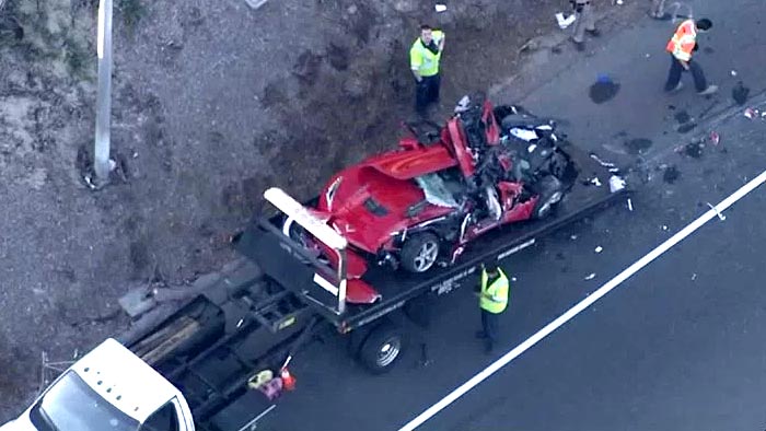 Pickup Truck Lands on top of a Corvette Stingray in California