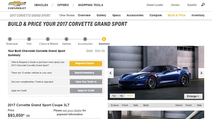 2017 Corvette Stingray and Grand Sport Configurator is Now Live