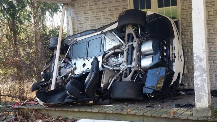 [ACCIDENT] Arctic White Corvette Z06 Crash Lands on West Virginia Front Porch