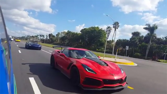 [VIDEO] 2019 Corvette ZR1 Convoy in South Florida Shows One That's Painted in Black Rose Metallic