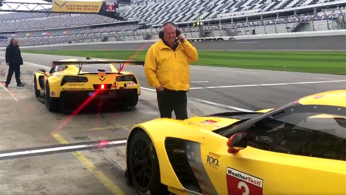 [VIDEO] Corvette C7.R Gets Squirrelly While Leaving Pit Box at the Roar