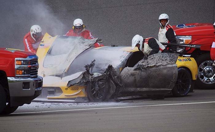 The No. 4 Corvette C7.R Catches Fire Sunday Morning at the Roar Before the 24