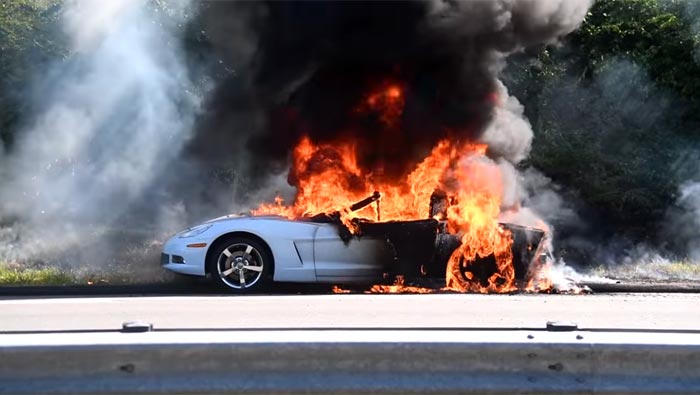 [ACCIDENT] Arctic White C6 Corvette Burns Alongside a Highway in Connecticut