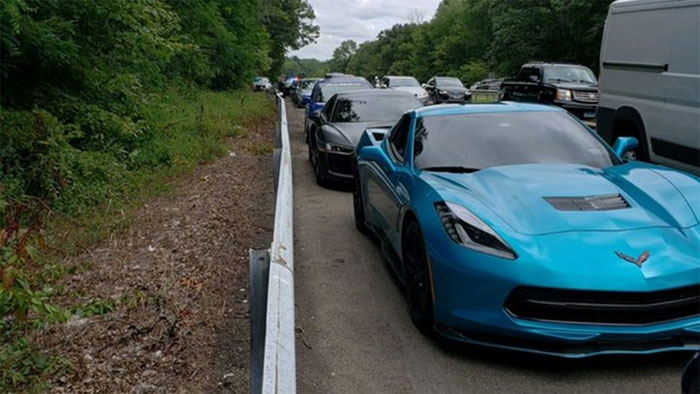 A Corvette and Other Sports Cars Pulled Over for Driving Too Slow