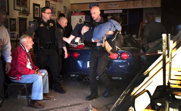 [ACCIDENT] C6 Corvette Jumps the Curb and Lands in a North Carolina Sandwich Shop border=