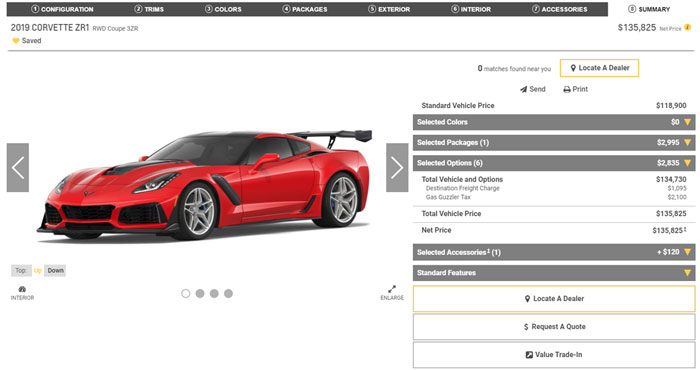 The 2019 Corvette Configurator For All Models Including the Corvette ZR1 is Now Online