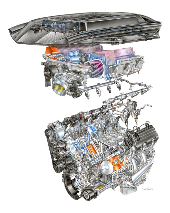 David Kimble's Illustration of the Corvette ZR1's LT5 V8 Engine