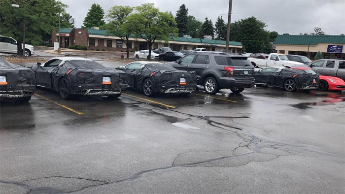 [SPIED] C8 Corvette Start-Up Captured As a Group of Prototypes Departs in the Rain
