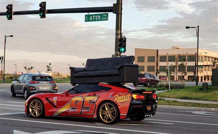 A Lightning McQueen C7 Corvette Hauling A Couch Is The Weirdest Thing You'll See All Day