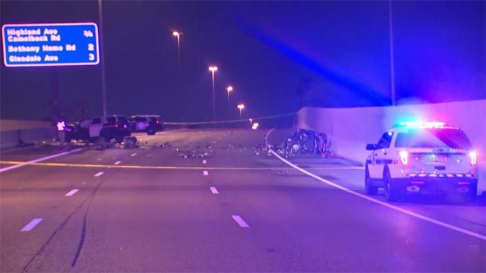 [ACCIDENT] Wrong Way Corvette Driver Crashes into Two Police Vehicles on Phoenix Highway