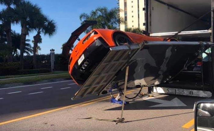 [ACCIDENT] Scary Moment for a 2019 Corvette ZR1 as it Nearly Falls from a Transporter