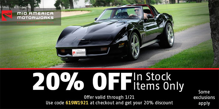 Save 20% Site Wide On In Stock Corvette Parts and Accessories from Mid America Motorworks
