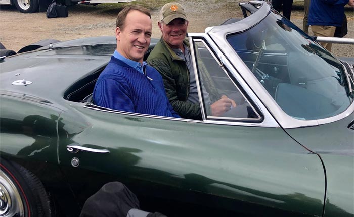 [PIC] Brett Farve and Peyton Manning Ride in Bart Starr's 1967 Corvette During Filming of New NFL Show