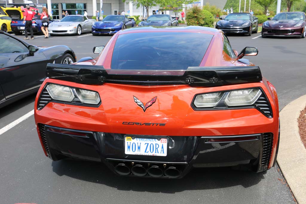 Zora vanity license plate on a C7 Corvette Z06