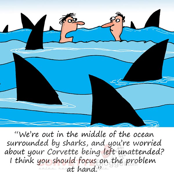 Saturday Morning Corvette Comic: What's Worse than Swimming with the Sharks?