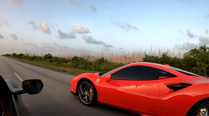 [VIDEO] Ferrari F8 Tributo Photoshoot Turns into a Drag Race with a 2020 Corvette