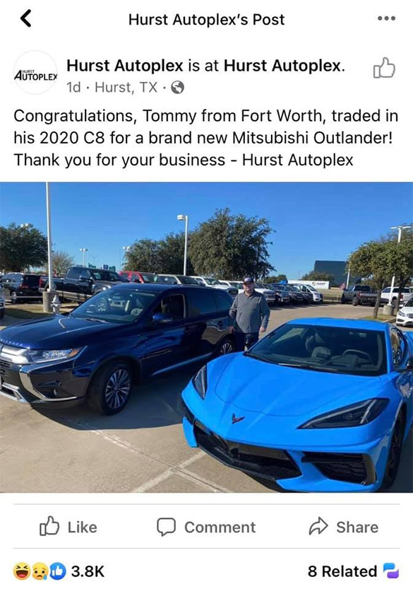 Corvette Owner Who Traded His C8 for Mitsubishi Outlander Has People Scratching Their Heads