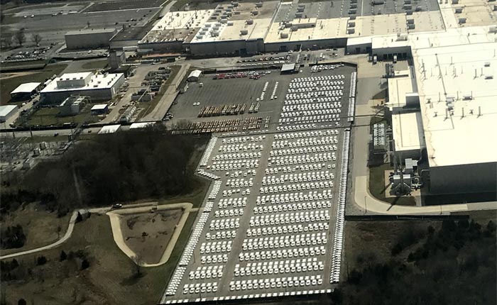 The 2020 Corvette Stingray's Occupy Nearly All the Parking Spaces at the Assembly Plant