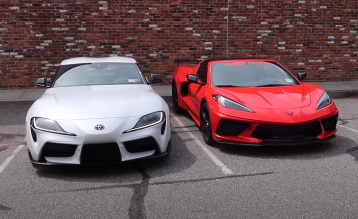 [VIDEO] C8 Corvette Stingray Jumps All Over a Tuned 2020 Supra