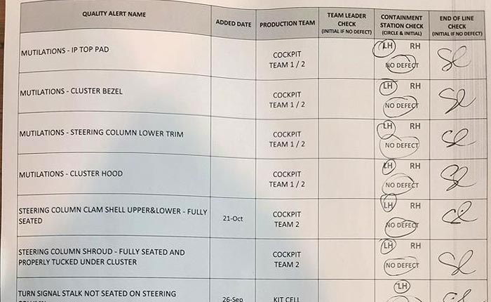 [PICS] C8 Corvette Owner Finds Quality Control Checklist in Glovebox