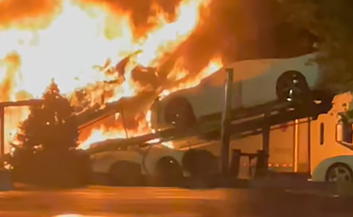 [VIDEO] Truckload of New C8 Corvettes Goes Up In Flames