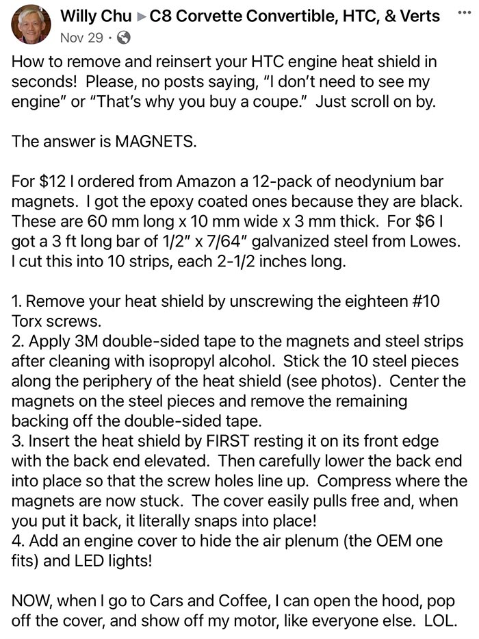 C8 Corvette HTC Owner Uses Magnets to Show Off His LT2 V8 Engine