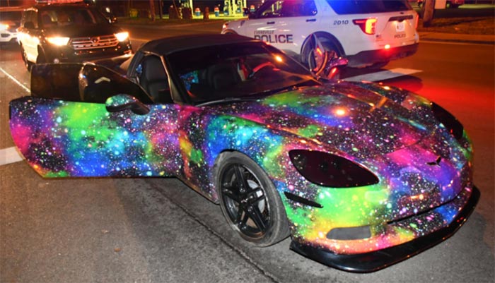 Evansville Police Find Two People Asleep in Galaxy-Wrapped C6 Corvette with Engine Running
