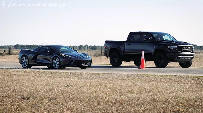 [VIDEO] Hennessey Races a C8 Corvette Convertible vs the Ram TRX and America Wins