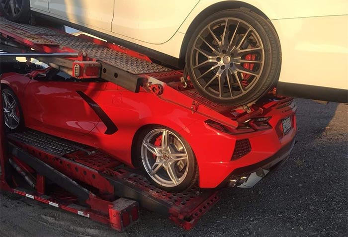 [ACCIDENT] C8 Corvette Stingray Crushed While Riding On An Auto Transporter
