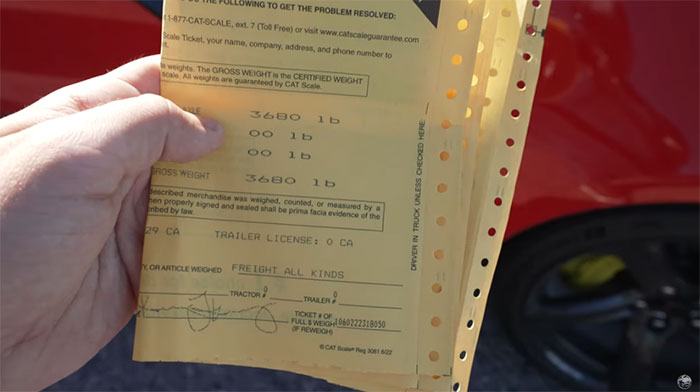 C8 Corvette Z06 weighed with full tank of fuel