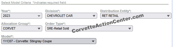 2023 Corvette Stingray Coupe Order Information