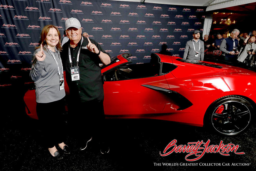 GM CEO Mary Barra with Rick Hendrick and the 2020 Corvette Stingray